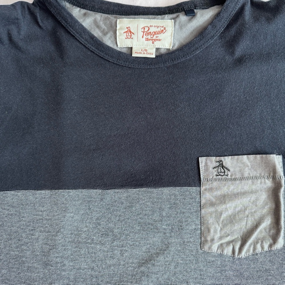 Original Penguin Men's Dark Blue/Light Blue Color block Pocket Tee, Size Large